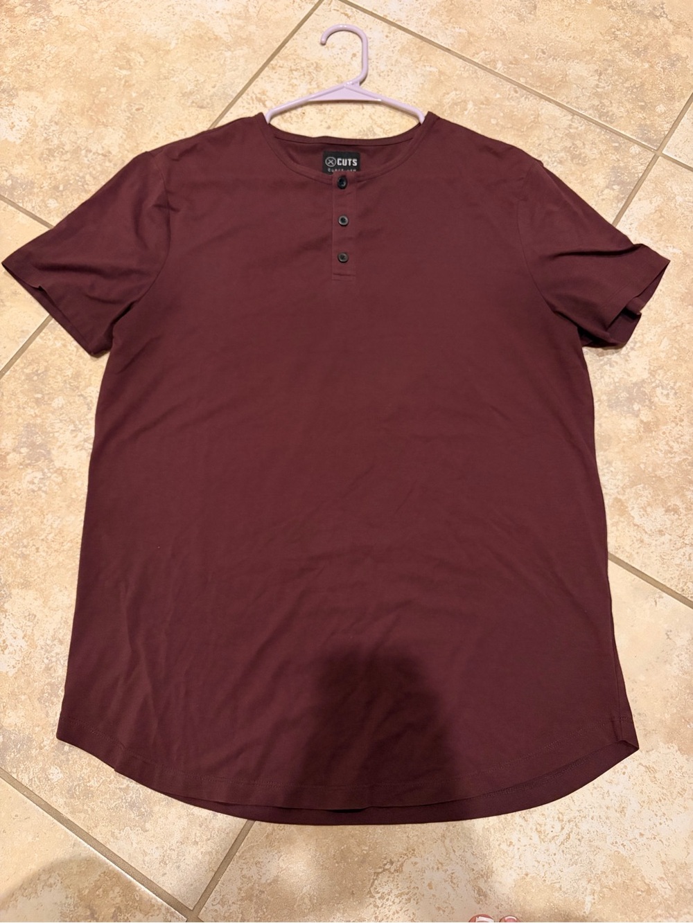 XCuts Clothing Men's Short Sleeve Henley in Deep Maroon
